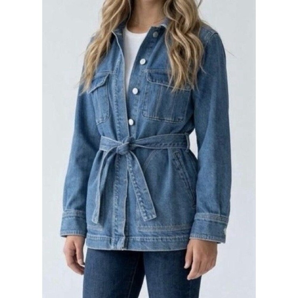 & Other Stories Belted Oversized Denim Jacket Blue Utility Shacket XS/S 2